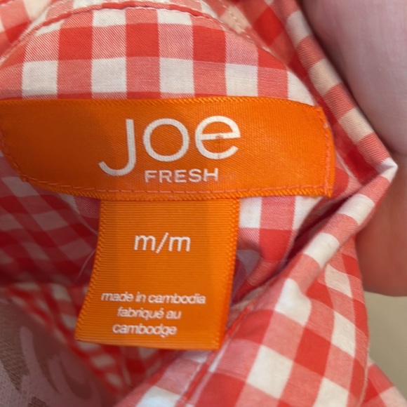 Joe Fresh button front orange and white gingham blouse, sz M - Picture 4 of 4